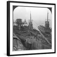 German Submarines Secured in a Channel Port, C1918-C1919-null-Framed Photographic Print