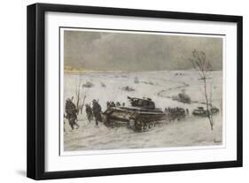 German Tank Column Accompanied by Infantry Advances into Russia-Schnurpel-Framed Art Print