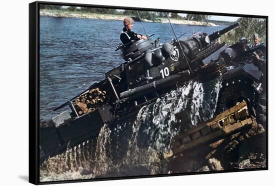 German Tank Fording a River, Russia, 1941-null-Framed Stretched Canvas