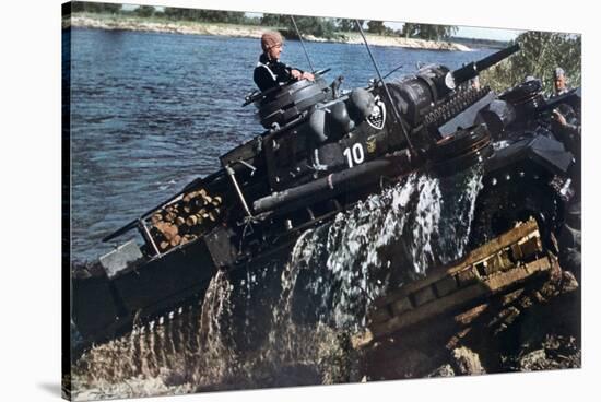 German Tank Fording a River, Russia, 1941-null-Stretched Canvas