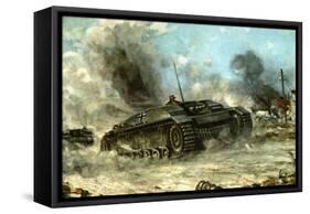 German Tank in Action on the Russian Front, World War II, 1942-1943-null-Framed Stretched Canvas