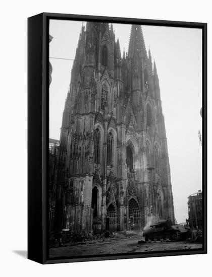 German Tank in Front of Cathedral-Harold Spiegman-Framed Stretched Canvas