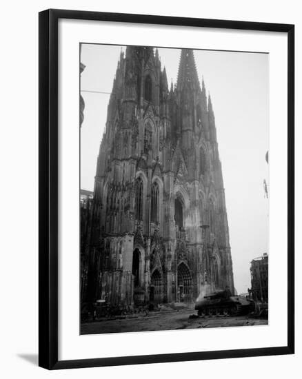 German Tank in Front of Cathedral-Harold Spiegman-Framed Photographic Print