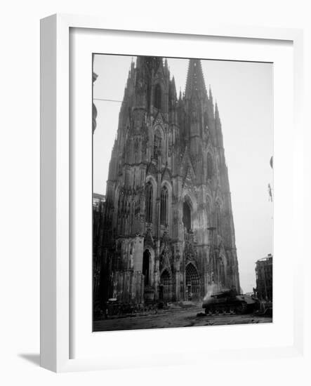 German Tank in Front of Cathedral-Harold Spiegman-Framed Photographic Print