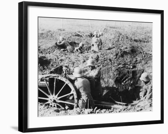 German Trench Gun in Action on the Somme During World War I-Robert Hunt-Framed Photographic Print
