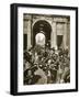 German Troops Entering Ypres with Cyclist Carring a Machine Gun Mount on His Bicycle, 1940-null-Framed Photographic Print