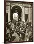 German Troops Entering Ypres with Cyclist Carring a Machine Gun Mount on His Bicycle, 1940-null-Framed Photographic Print