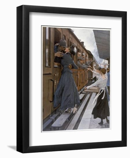 German Troops Return to the Front Kissed and Waved Goodbye from Their Womenfolk-B. Wennerberg-Framed Art Print