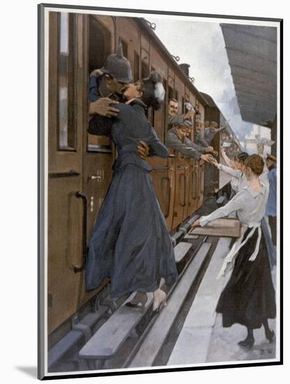 German Troops Return to the Front Kissed and Waved Goodbye from Their Womenfolk-B. Wennerberg-Mounted Art Print