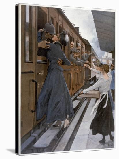 German Troops Return to the Front Kissed and Waved Goodbye from Their Womenfolk-B. Wennerberg-Stretched Canvas