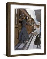 German Troops Return to the Front Kissed and Waved Goodbye from Their Womenfolk-B. Wennerberg-Framed Art Print