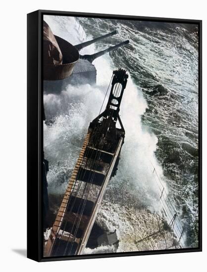 German Warship Battling the Atlantic Seas, 1942-null-Framed Stretched Canvas