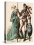 German Woman and a Man Wearing Armor of the Early 1500s-null-Stretched Canvas