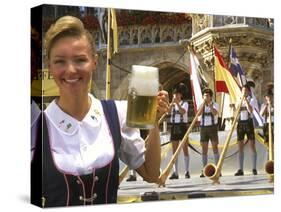 German Woman Holding Stein of Beer, Oktoberfest-Bill Bachmann-Stretched Canvas