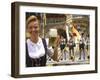 German Woman Holding Stein of Beer, Oktoberfest-Bill Bachmann-Framed Photographic Print