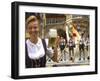 German Woman Holding Stein of Beer, Oktoberfest-Bill Bachmann-Framed Photographic Print