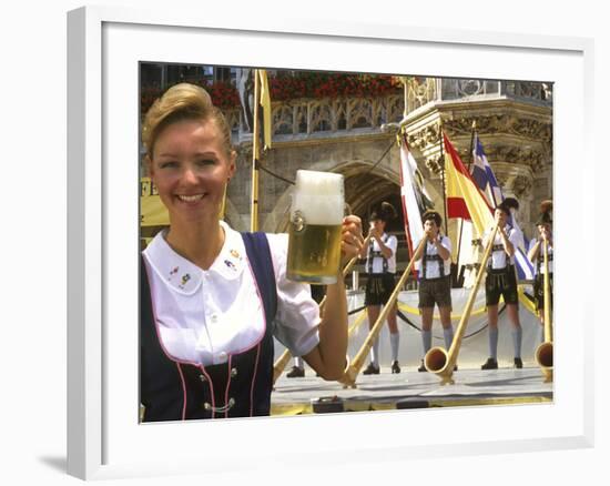 German Woman Holding Stein of Beer, Oktoberfest-Bill Bachmann-Framed Photographic Print