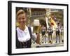 German Woman Holding Stein of Beer, Oktoberfest-Bill Bachmann-Framed Photographic Print