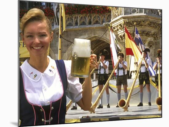 German Woman Holding Stein of Beer, Oktoberfest-Bill Bachmann-Mounted Photographic Print