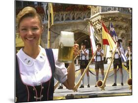 German Woman Holding Stein of Beer, Oktoberfest-Bill Bachmann-Mounted Photographic Print