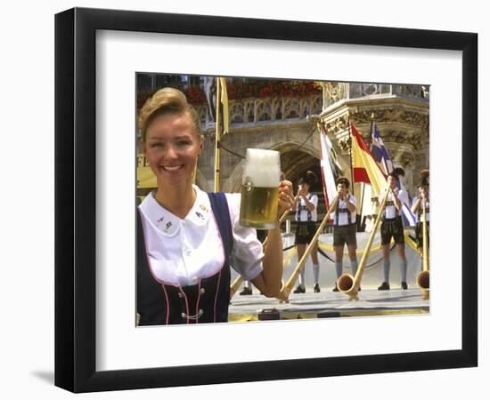 German Woman Holding Stein of Beer, Oktoberfest-Bill Bachmann-Framed Photographic Print