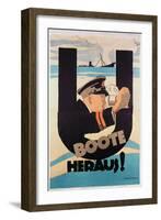 German World War 1 Poster, "U Boote Heraus" (U Boats Away) (Colour Litho)-Hans Rudi Erdt-Framed Giclee Print