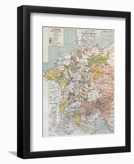 Germany And Northern Italy During Thirty Years War, Old Map-marzolino-Framed Art Print