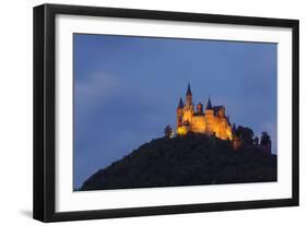 Germany, Baden-Wurttemberg, Castle Hohenzollern, Lighting, Evening-Herbert Kehrer-Framed Photographic Print