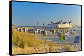 Germany, Baltic Coast, Island Usedom, Baltic Sea Spa Town Ahlbeck, Pier, Sunrise, Beach-Chris Seba-Framed Stretched Canvas