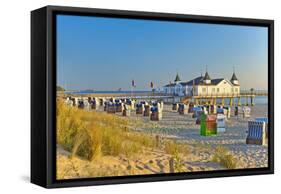 Germany, Baltic Coast, Island Usedom, Baltic Sea Spa Town Ahlbeck, Pier, Sunrise, Beach-Chris Seba-Framed Stretched Canvas