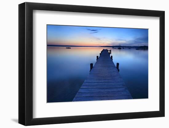 Germany, Bavaria, Ammersee (Lake Ammer), Herrsching, Footbridge at Sundown-Andreas Vitting-Framed Photographic Print