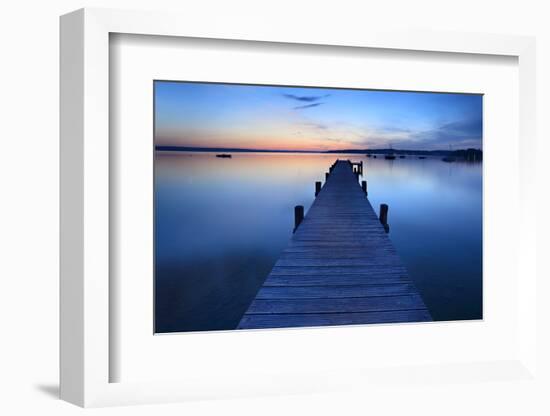 Germany, Bavaria, Ammersee (Lake Ammer), Herrsching, Footbridge at Sundown-Andreas Vitting-Framed Photographic Print