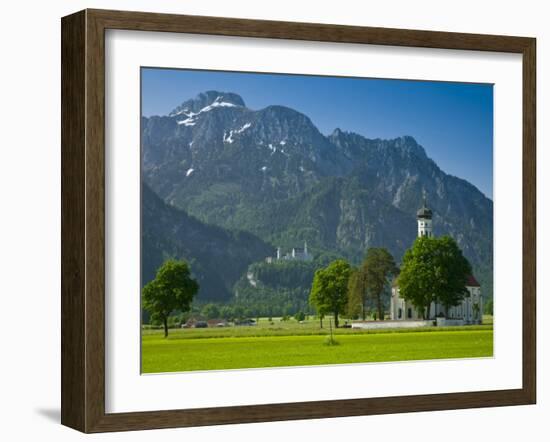 Germany, Bavaria (Bayern), Neuschwanstein Castle and Kolomanskirche-Alan Copson-Framed Photographic Print