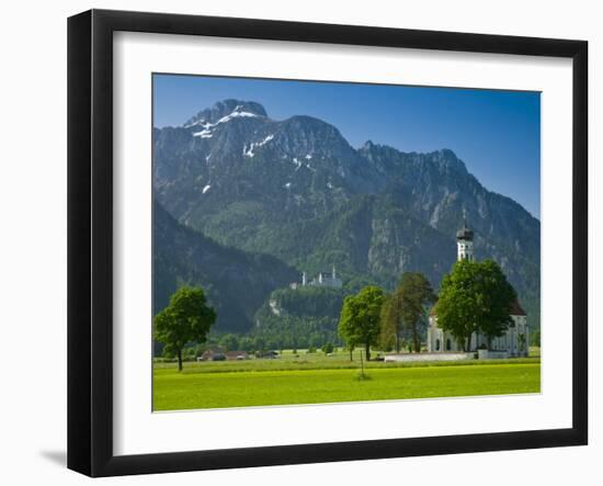 Germany, Bavaria (Bayern), Neuschwanstein Castle and Kolomanskirche-Alan Copson-Framed Photographic Print