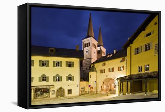 Germany, Bavaria, Berchtesgaden, Berchtesgaden, Church in Old Town at Dusk-Rainer Mirau-Framed Stretched Canvas