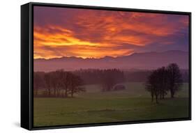 Germany, Bavaria, Faistenberg, Red Sky About the Bavarian Alpine Foothills and the Mangfallgebirge-Bernd Rommelt-Framed Stretched Canvas