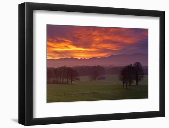 Germany, Bavaria, Faistenberg, Red Sky About the Bavarian Alpine Foothills and the Mangfallgebirge-Bernd Rommelt-Framed Photographic Print