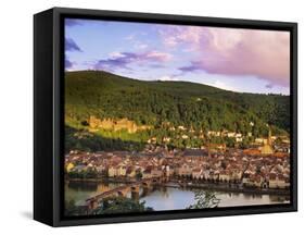 Germany, Bavaria, Heidelberg, Overview of Alte Brucke and the River Neckar-Shaun Egan-Framed Stretched Canvas