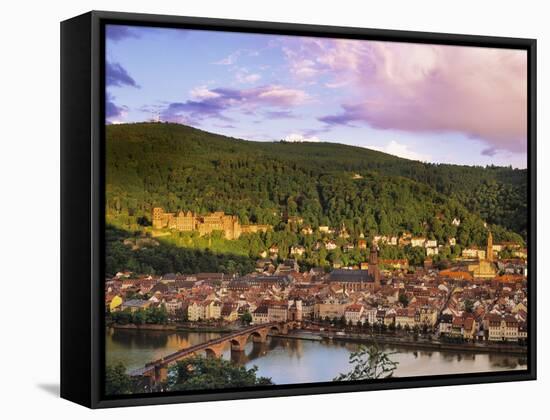 Germany, Bavaria, Heidelberg, Overview of Alte Brucke and the River Neckar-Shaun Egan-Framed Stretched Canvas