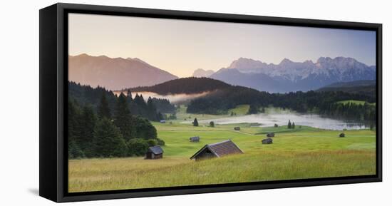 Germany, Bavaria, Lake Geroldsee, Northern Karwendel Range, Huts-Rainer Mirau-Framed Stretched Canvas