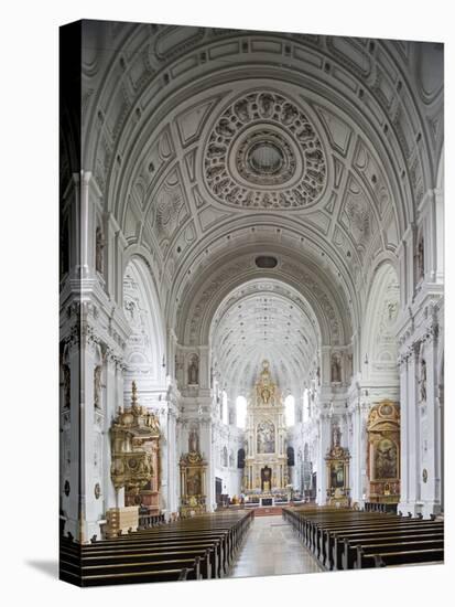 Germany, Bavaria, Munich, Nave of Michaelskirche, Second Largest Barrel-Vaulted Roof in the World t-John Warburton-lee-Stretched Canvas