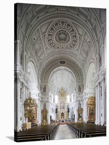 Germany, Bavaria, Munich, Nave of Michaelskirche, Second Largest Barrel-Vaulted Roof in the World t-John Warburton-lee-Stretched Canvas