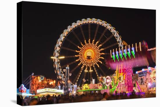 Germany, Bavaria, Munich, Oktoberfest, Oktoberfest, Ferris Wheel, Night-Udo Siebig-Stretched Canvas