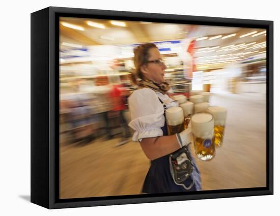 Germany, Bavaria, Munich, Oktoberfest, Waitress With Beer Steins-Steve Vidler-Framed Stretched Canvas