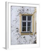 Germany, Bavaria, Munich, Ornate Stucco or Plasterwork Adorning the Front of a House in the City-John Warburton-lee-Framed Photographic Print