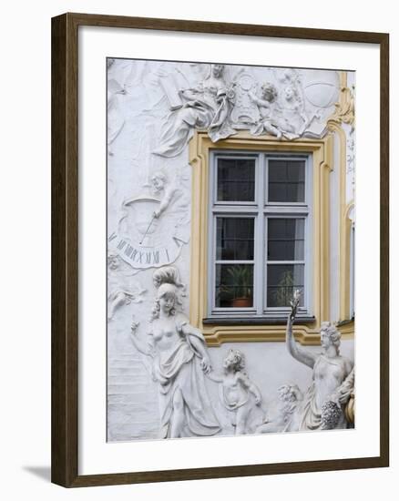 Germany, Bavaria, Munich, Ornate Stucco or Plasterwork Adorning the Front of a House in the City-John Warburton-lee-Framed Photographic Print