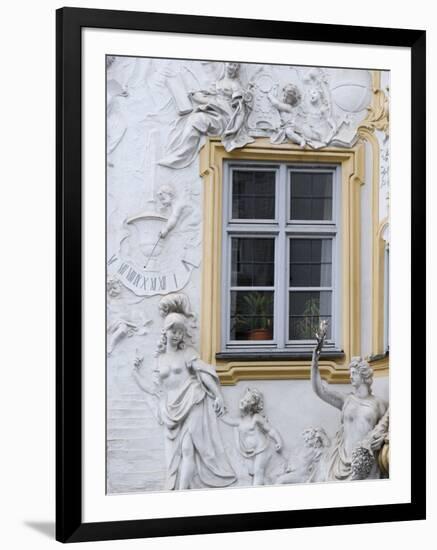 Germany, Bavaria, Munich, Ornate Stucco or Plasterwork Adorning the Front of a House in the City-John Warburton-lee-Framed Photographic Print