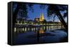 Germany, Bavaria, Regensburg, Danube Shore, Dusk, Cathedral-Chris Seba-Framed Stretched Canvas