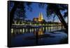 Germany, Bavaria, Regensburg, Danube Shore, Dusk, Cathedral-Chris Seba-Framed Stretched Canvas