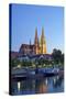 Germany, Bavaria, Regensburg, Danube Shore, Dusk, Cathedral-Chris Seba-Stretched Canvas